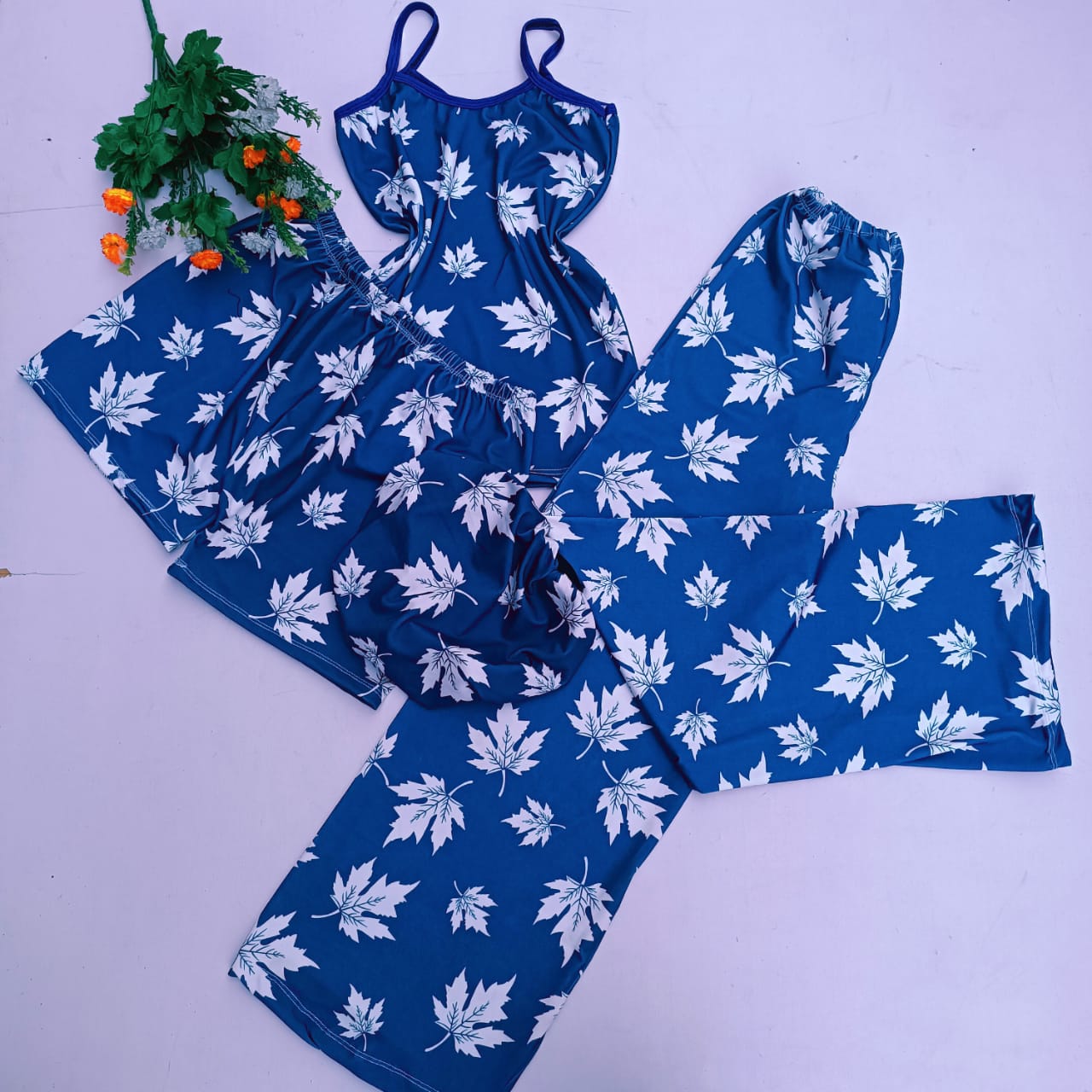 WhatsApp Image 2026-05-21 at 1.53.59 PM Blue Leaf 4-in-1 Nightwear Set - Image 1